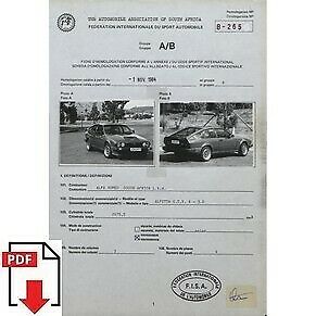 1984 Alfa Romeo Alfetta GTV - 6 - 3.0 FIA homologation form PDF download (S. Africa)